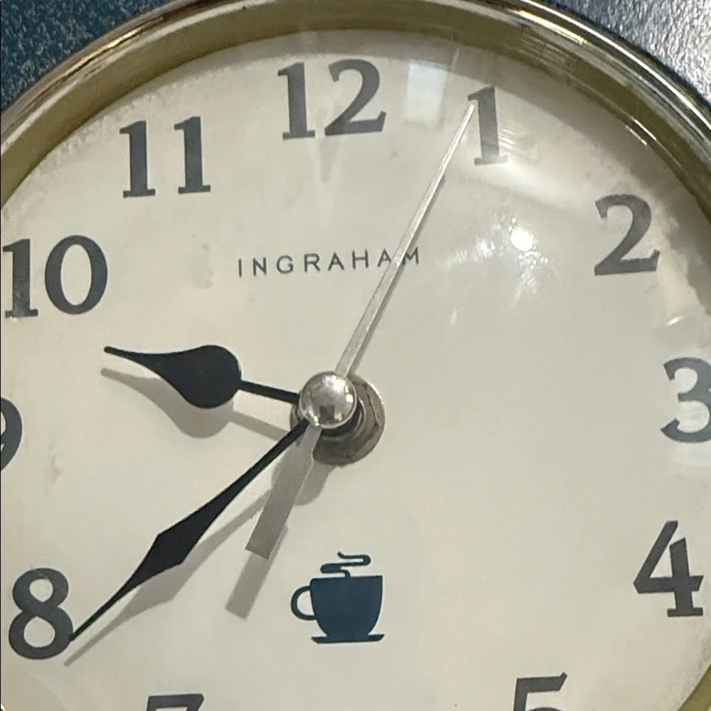 Ingraham Blue and Yellow Coffee Cup Wall Clock